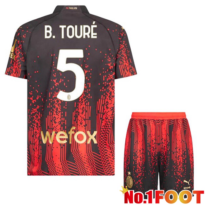 AC Milan (B. TOURÉ 5) Kids Soccer Jersey Fourth Red Black 2022/2023