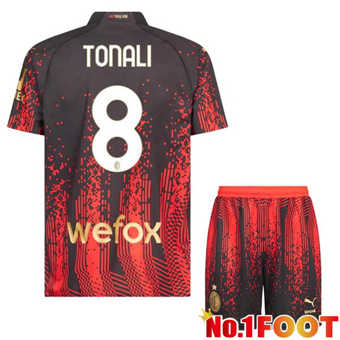 AC Milan (TONALI 8) Kids Soccer Jersey Fourth Red Black 2022/2023