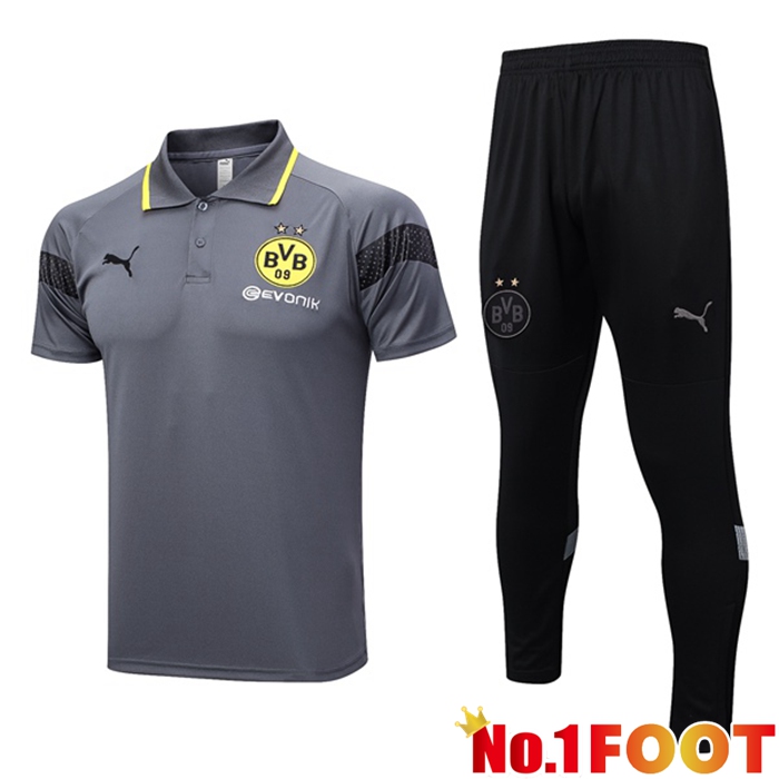 Dortmund BVB Soccer Polo + Pants Grey 2023/2024