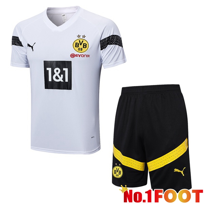 Dortmund BVB Training T Shirt + Shorts White 2023/2024