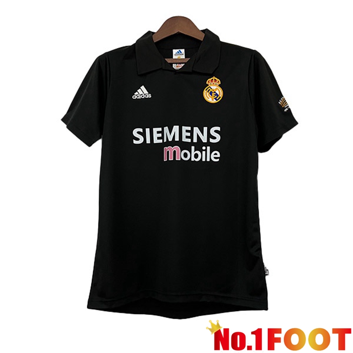 Real Madrid Retro Soccer Jersey Away Black 2002-2003