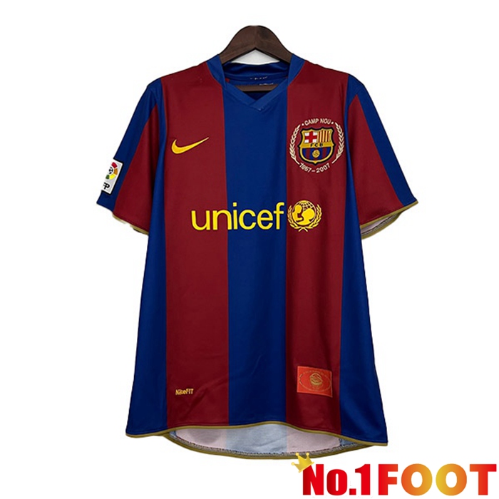 FC Barcelona Retro Soccer Jersey Home Red Blue 2007-2008