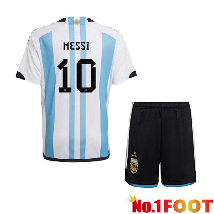 Argentina (MESSI 10) 3 Stars Kids Football Jersey Home Blue White 2022/2023