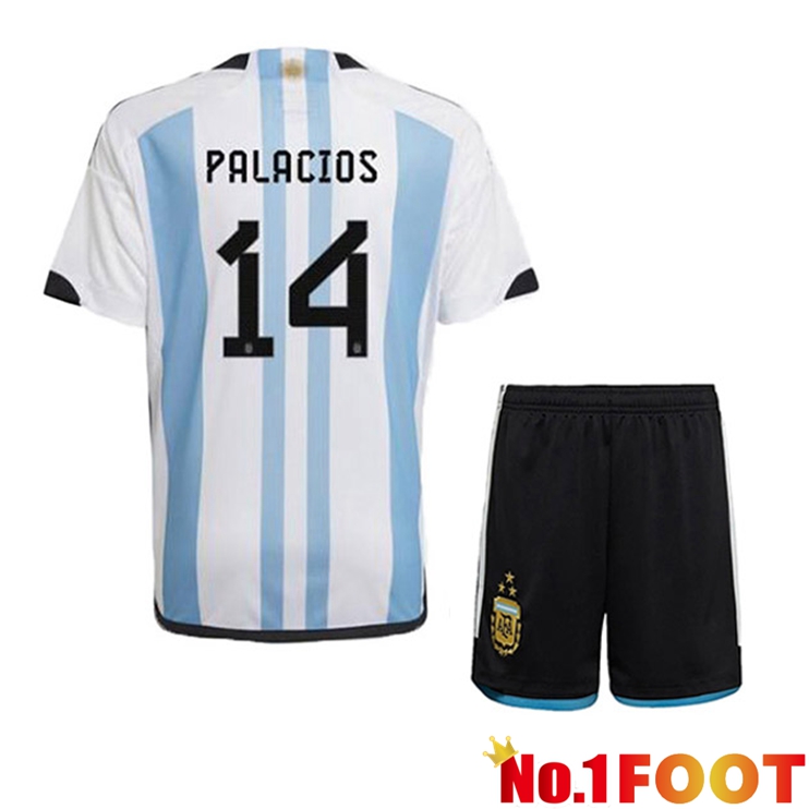 Argentina (PALACIOS 14) 3 Stars Kids Football Jersey Home Blue White 2022/2023