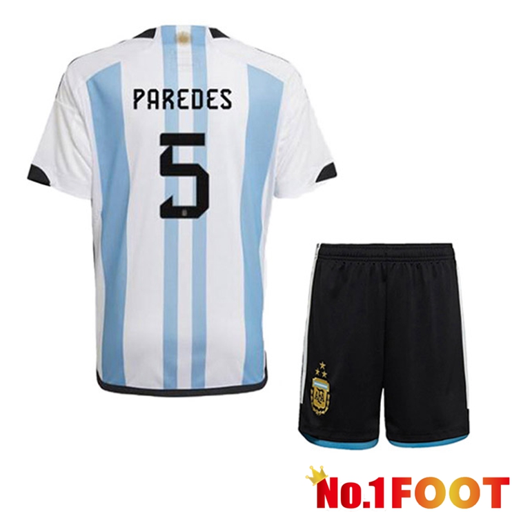 Argentina (PAREDES 5) 3 Stars Kids Football Jersey Home Blue White 2022/2023