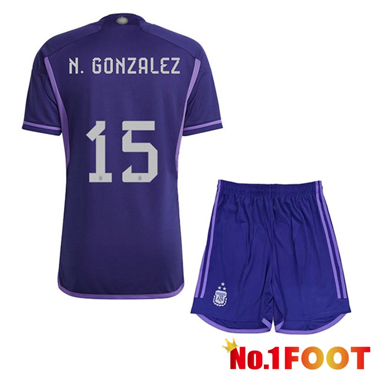 Argentina (A. CORREA 15) 3 Stars Kids Football Jersey Away Purple 2022/2023