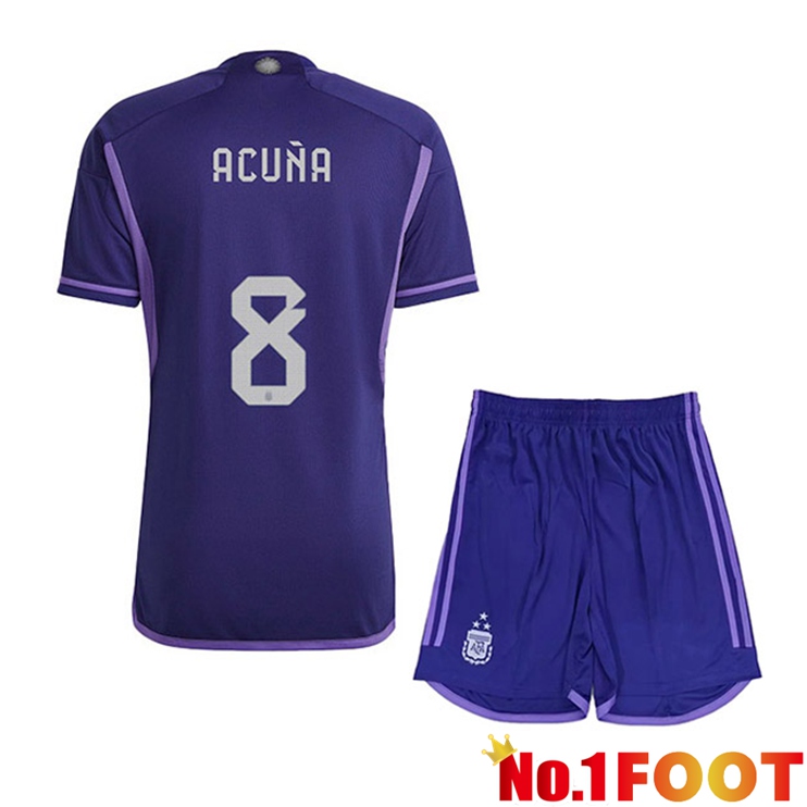 Argentina (ACUÑA 8) 3 Stars Kids Football Jersey Away Purple 2022/2023