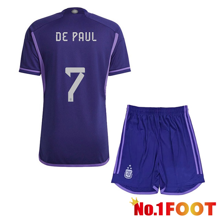 Argentina (DE PAUL 7) 3 Stars Kids Football Jersey Away Purple 2022/2023