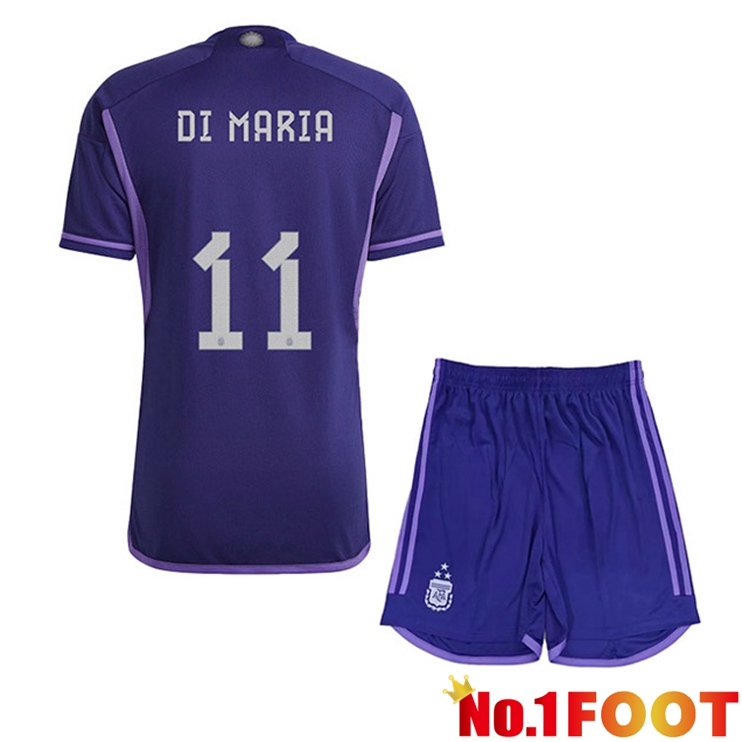 Argentina (DI MARIA 11) 3 Stars Kids Football Jersey Away Purple 2022/2023