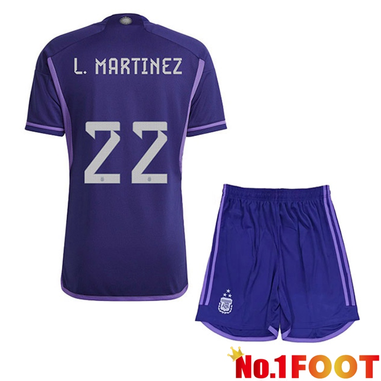 Argentina (L. MARTINEZ 22) 3 Stars Kids Football Jersey Away Purple 2022/2023