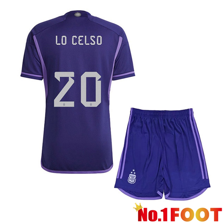 Argentina (MAC ALLISTER 20) 3 Stars Kids Football Jersey Away Purple 2022/2023