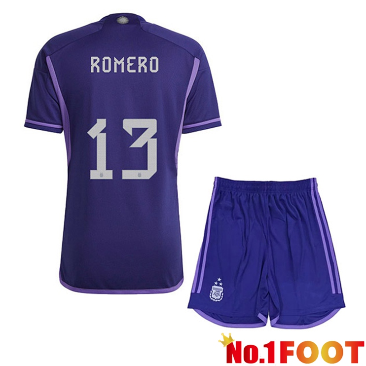 Argentina (ROMERO 13) 3 Stars Kids Football Jersey Away Purple 2022/2023