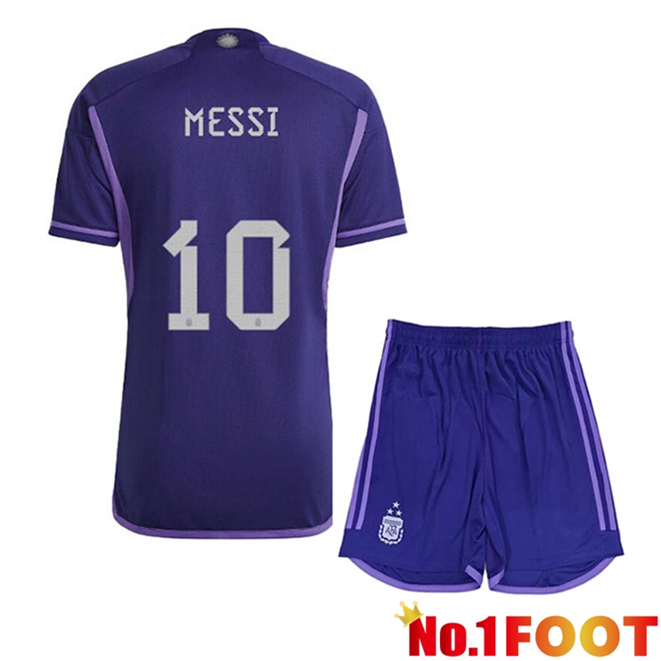 Argentina (MESSI 10) 3 Stars Kids Football Jersey Away Purple 2022/2023