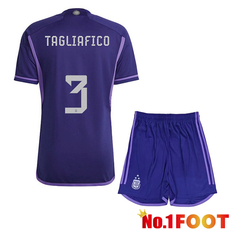 Argentina (TAGLIAFICO 3) 3 Stars Kids Football Jersey Away Purple 2022/2023