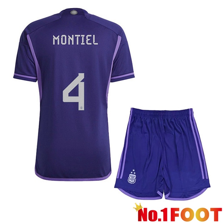 Argentina (MONTIEL 4) 3 Stars Kids Football Jersey Away Purple 2022/2023