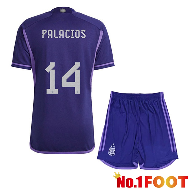 Argentina (PALACIOS 14) 3 Stars Kids Football Jersey Away Purple 2022/2023