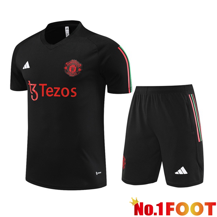 Manchester United Training T Shirt + Shorts Black 2023/2024