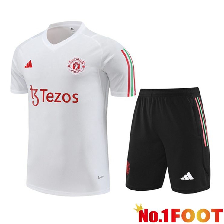 Manchester United Training T Shirt + Shorts White 2023/2024