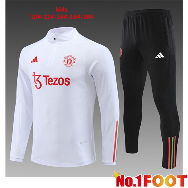 Manchester United Kids Training Tracksuit Suit White 2023/2024