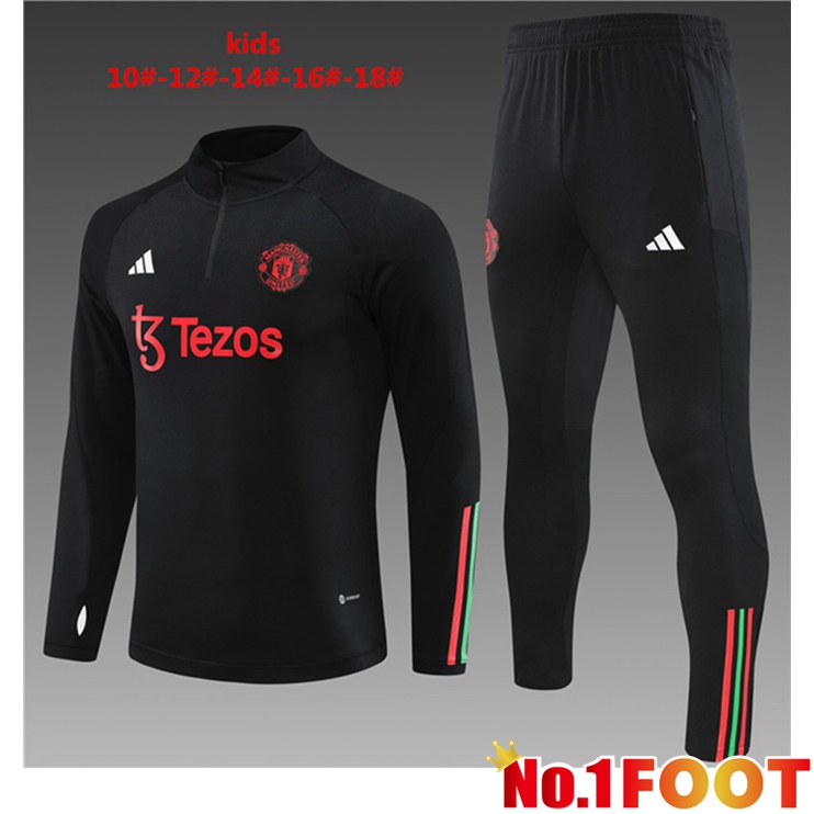 Manchester United Kids Training Tracksuit Suit Black 2023/2024