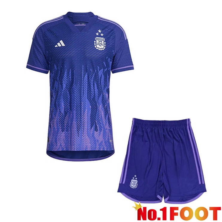 Argentina 3 Stars Kids Football Jersey Away Purple 2022/2023