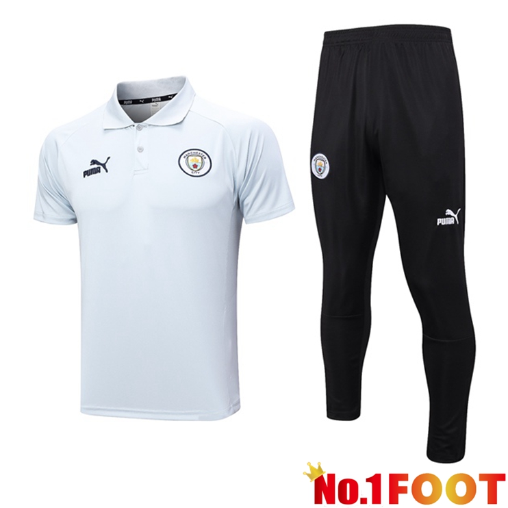 Manchester City Football Polo + Pants White 2023/2024 - Click Image to Close