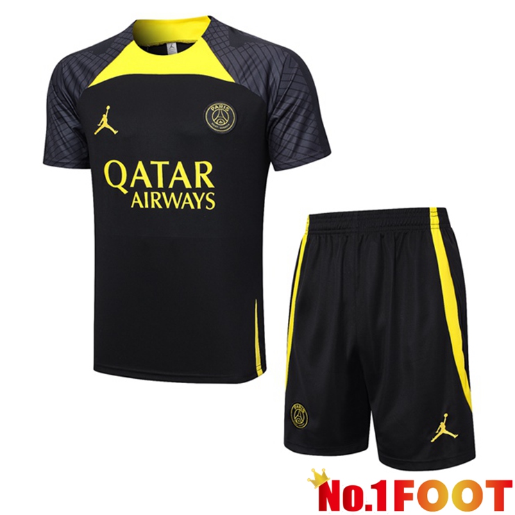 Paris PSG Training T Shirt + Shorts Black 2023/2024