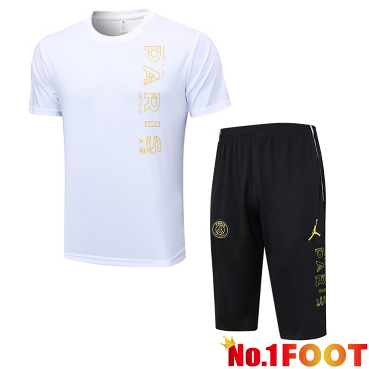 Paris PSG Training T Shirt + Shorts White 2023/2024