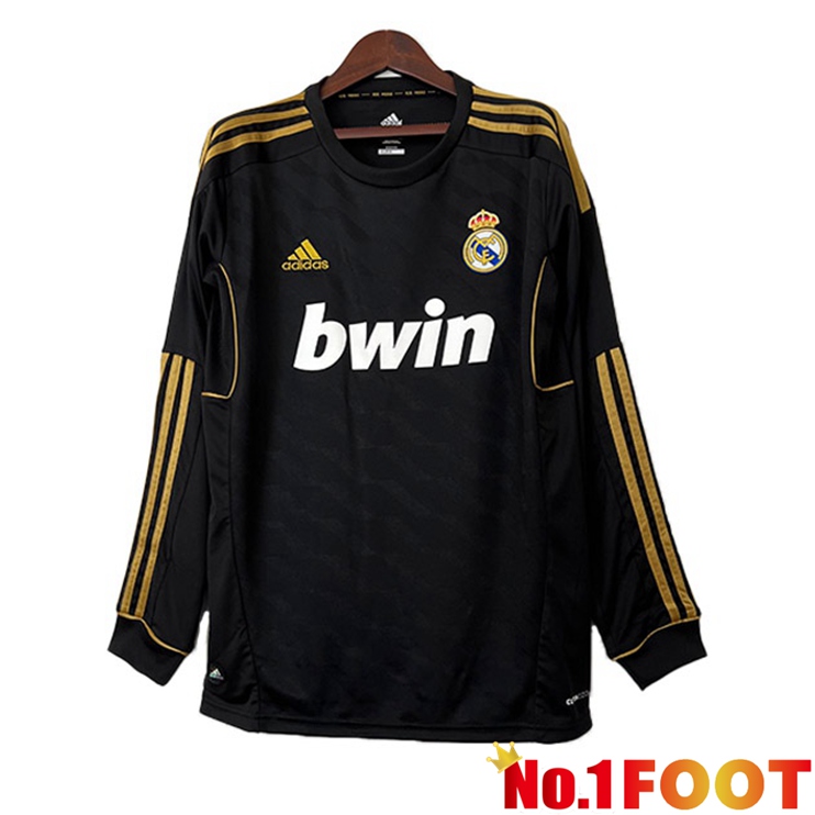 Real Madrid Retro Football Jersey Away Long Sleeve Black 2011-2012