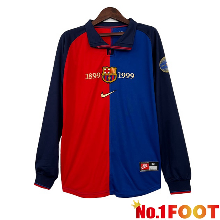 FC Barcelona Retro Football Jersey 100th Anniversary Long Sleeve Red Blue