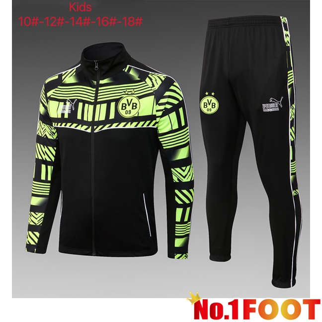 Dortmund BVB Kids Training Jacket Suit Black Green 2023/2024