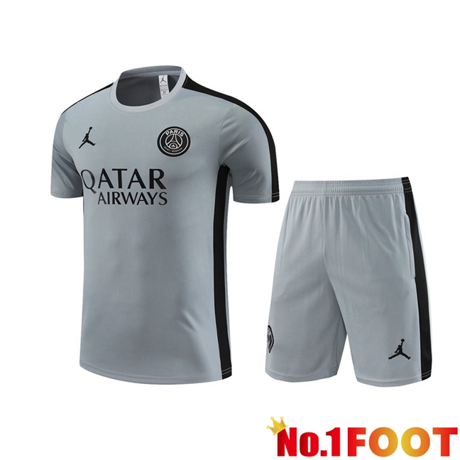 JORDAN Paris PSG Training T Shirt + Shorts Grey 2023/2024