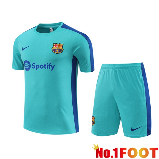 FC Barcelona Training T Shirt + Shorts Cyan 2023/2024