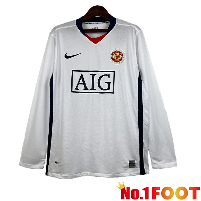 Manchester United Retro Football Jersey Away Long Sleeve White 2007-2008