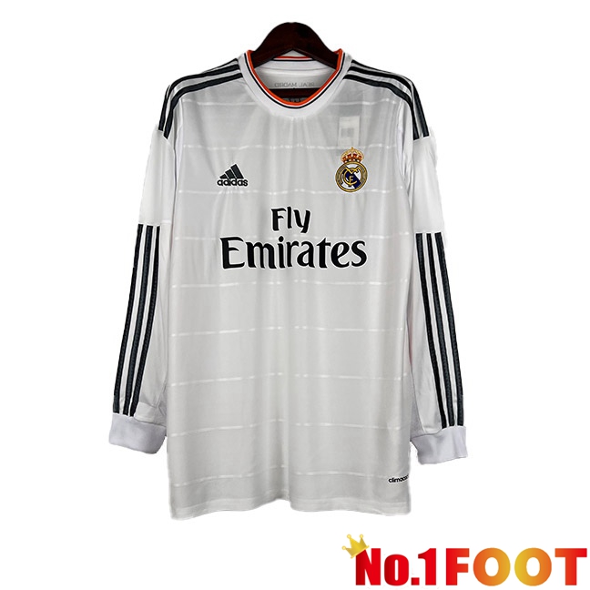 Real Madrid Retro Football Jersey Home Long Sleeve White 2013-2014