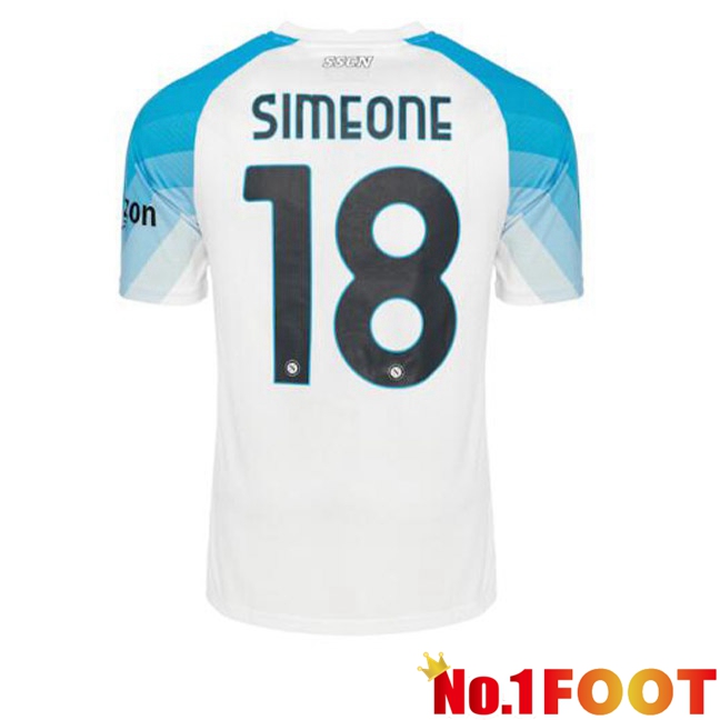 SSC Napoli (Simeone 18) Football Jersey Face Game Blue White 2022/2023