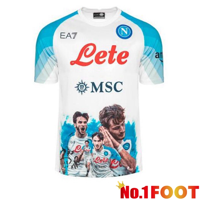 SSC Napoli (Kvaratskhelia 77) Football Jersey Face Game Blue White 2022/2023