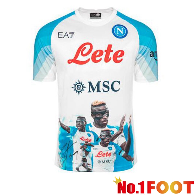 SSC Napoli (Osimhen 9) Football Jersey Face Game Blue White 2022/2023