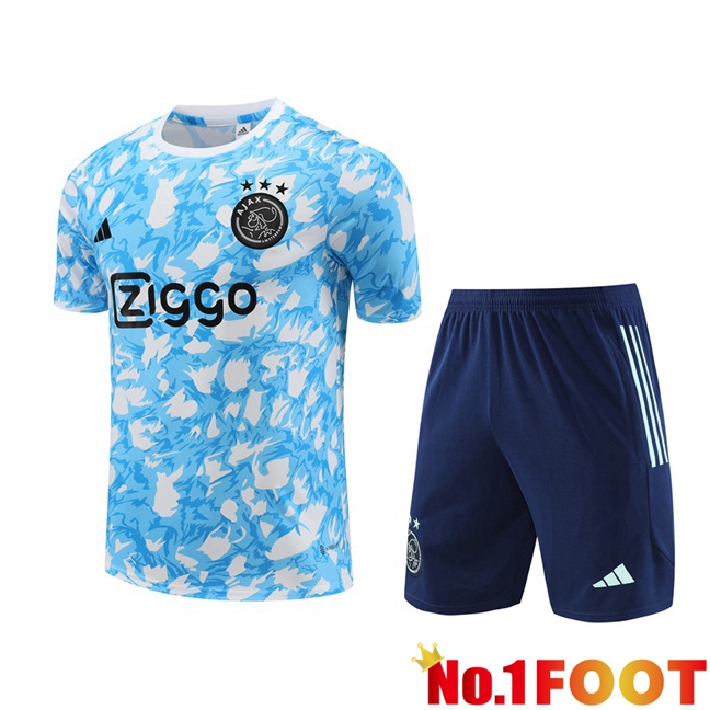 AFC Ajax Training T Shirt + Shorts Blue White 2023/2024