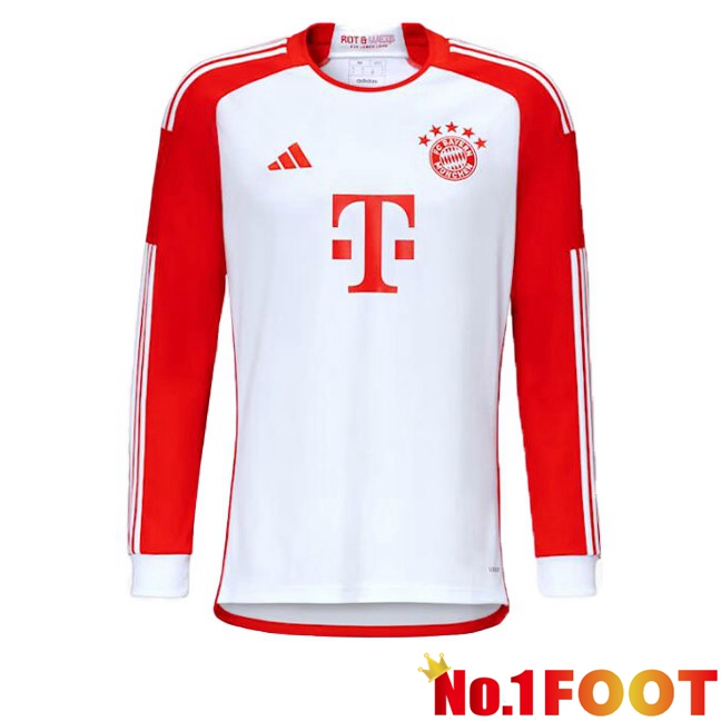 Bayern Munich Football Jersey Home Long Sleeve White Red 2023/2024