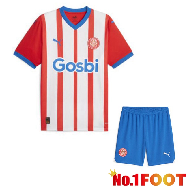 Girona Kids Football Jersey Home Red White 2023/2024