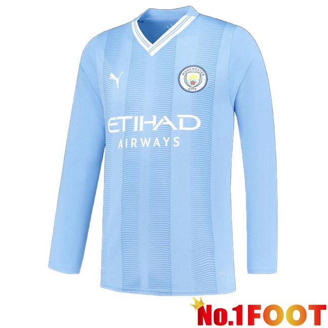 Manchester City Football Jersey Home Long Sleeve Blue 2023/2024