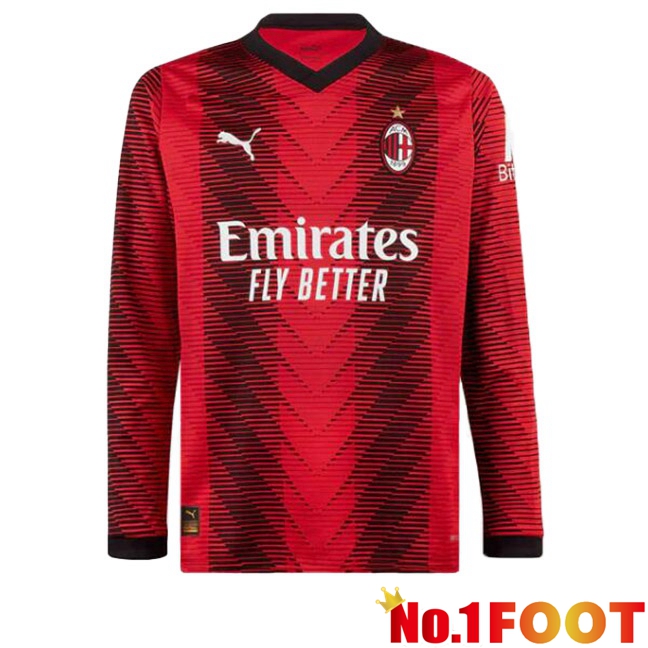 AC Milan Football Jersey Home Long Sleeve Red 2023/2024