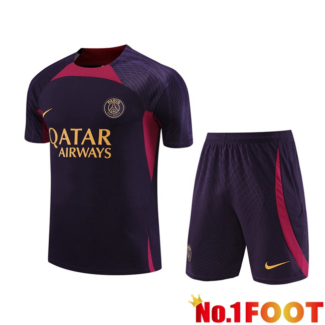 Paris PSG Training T Shirt + Shorts Purple 2023/2024