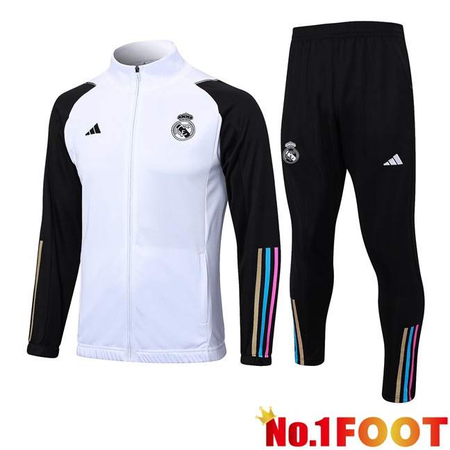 Real Madrid Training Jacket Suit White Black 2023/2024