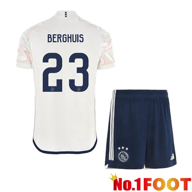 AFC Ajax (Berghuis 23) Kids Football Jersey Away White 2023/2024 - Click Image to Close