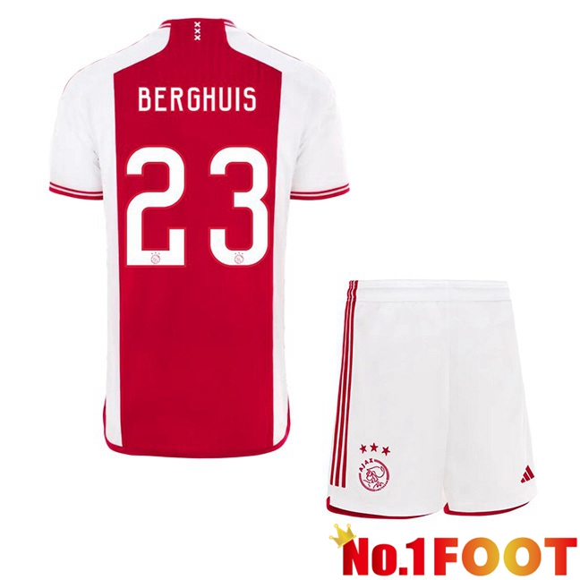 AFC Ajax (Berghuis 23) Kids Football Jersey Home Red White 2023/2024 - Click Image to Close