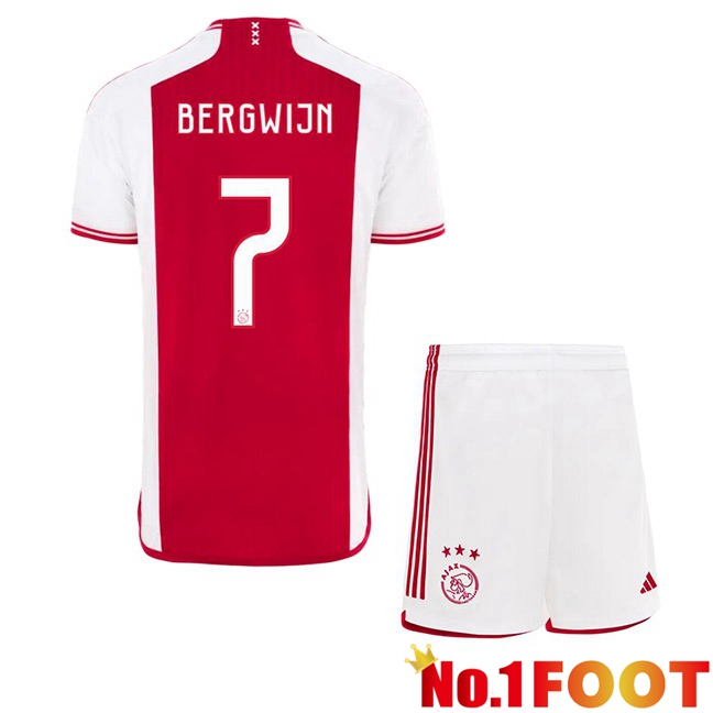 AFC Ajax (Bergwijn 7) Kids Football Jersey Home Red White 2023/2024