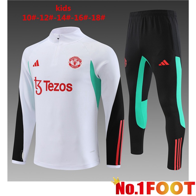 Manchester United Kids Training Tracksuit Suit White 2023/2024