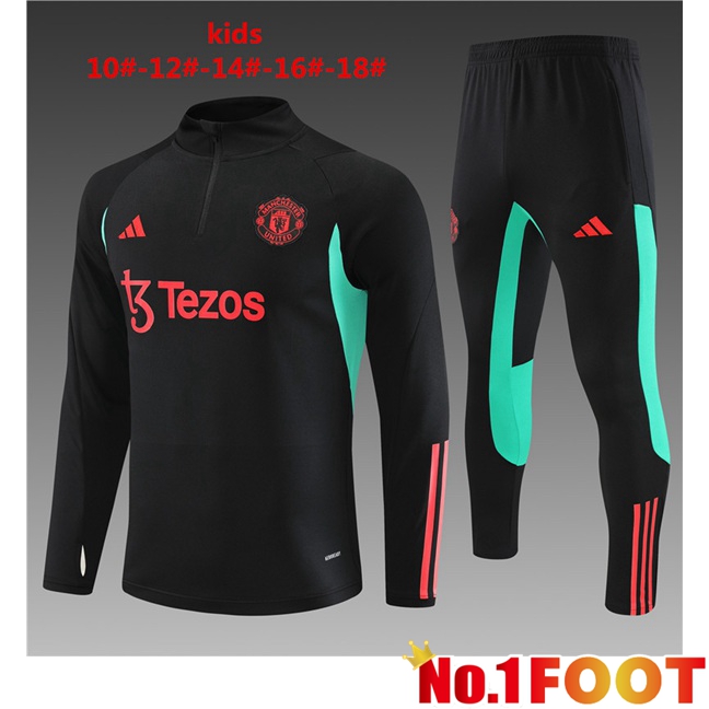 Manchester United Kids Training Tracksuit Suit Black 2023/2024